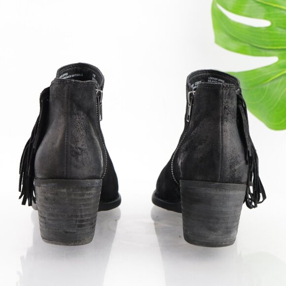 Born Womens Danni Boots Size 11 Black Suede Distress Fringe Booties Block Heels - Picture 4 of 13